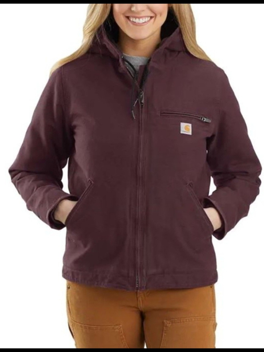 Carhartt Washed Duck Sherpa Lined Womens XXL Loose Fit Hooded Blackberry Jacket